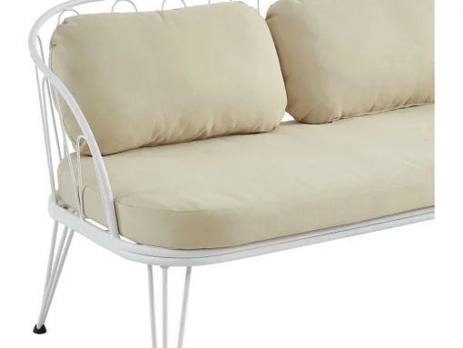Tuinzithoek Van Metaal: 1 Tweezitsbank, 2 Fauteuils En 1 Salontafel - Wit - Arlesan