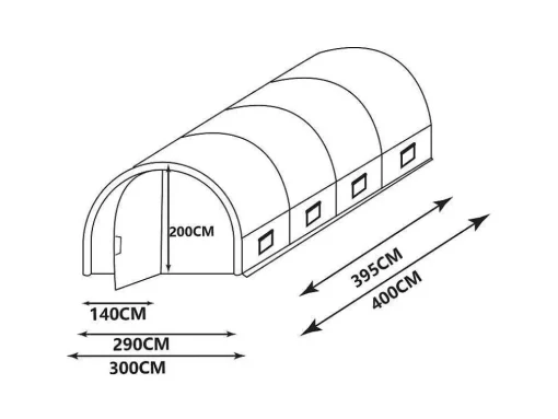 Tunnelkas Met Structuur Van Staal En Deur 12 M - L300 X B400 X H200 Cm - Alocasia