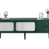 Tv-Meubel 160 Cm - 2 Rotan Schuifdeuren En 2 Lades - Groen