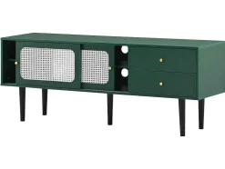 Tv-Meubel 160 Cm - 2 Rotan Schuifdeuren En 2 Lades - Groen