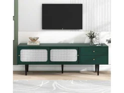 Tv-Meubel 160 Cm - 2 Rotan Schuifdeuren En 2 Lades - Groen