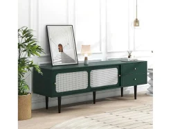 Tv-Meubel 160 Cm - 2 Rotan Schuifdeuren En 2 Lades - Groen