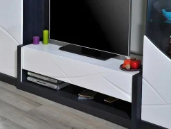 Tv-Meubel 1 Lade En 1 Vak - Met Led-Verlichting - Antraciet En Wit Gelakt - Ludmila