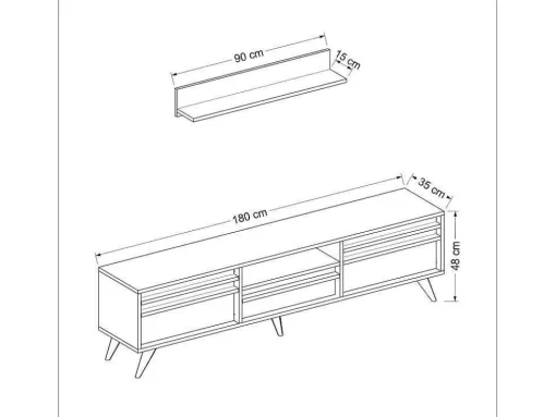 Tv-Meubel Hira - Zwart - 180X35X48 Cm - Epikasa