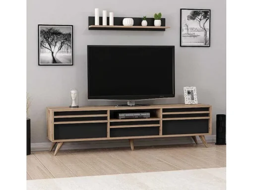 Tv-Meubel Hira - Zwart - 180X35X48 Cm - Epikasa