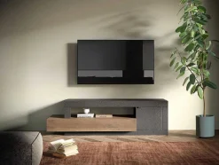 Tv-Meubel Met 1 Deur, 1 Lade En 1 Vak - Donker Natuurlijk En Antraciet - Ruselo