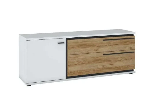 Tv-Meubel Met 1 Deur En 2 Laden - Naturel En Wit - Nisuka
