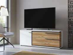 Tv-Meubel Met 1 Deur En 2 Laden - Naturel En Wit - Nisuka