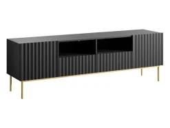 Tv-Meubel Met 2 Deuren, 2 Laden En 2 Nissen Van Mdf En Staal - Zwart En Goudkleurig - Evilana