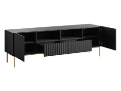 Tv-Meubel Met 2 Deuren, 2 Laden En 2 Nissen Van Mdf En Staal - Zwart En Goudkleurig - Evilana