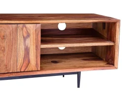 Tv-Meubel Met 2 Deuren En 2 Niche - Sheesham Hout En Metaal - Kleur: Natuurlijk - Zelicina