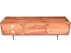 Tv-Meubel Met 2 Deuren En 2 Niche - Sheesham Hout En Metaal - Kleur: Natuurlijk - Zelicina
