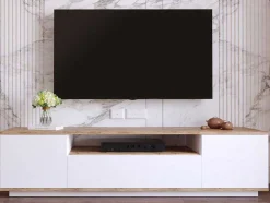Tv-Meubel Met 3 Deuren En 1 Nis - Wit En Naturel - Lotula