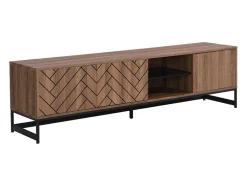 Tv-Meubel Met 3 Deuren En 2 Nissen - Mdf - Naturel En Zwart - Caratana