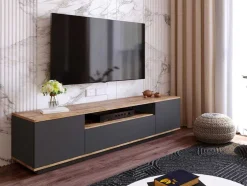 Tv-Meubel Met 3 Deuren En 1 Nis - Antraciet En Naturel - Lotula