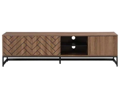 Tv-Meubel Met 3 Deuren En 2 Nissen - Mdf - Naturel En Zwart - Caratana