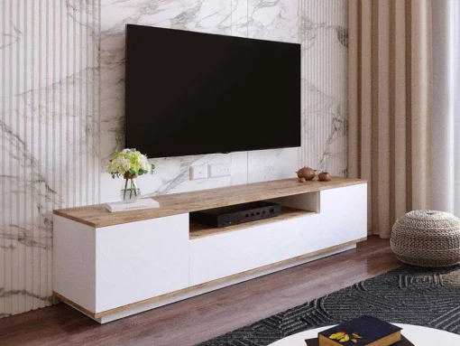 Tv-Meubel Met 3 Deuren En 1 Nis - Wit En Naturel - Lotula