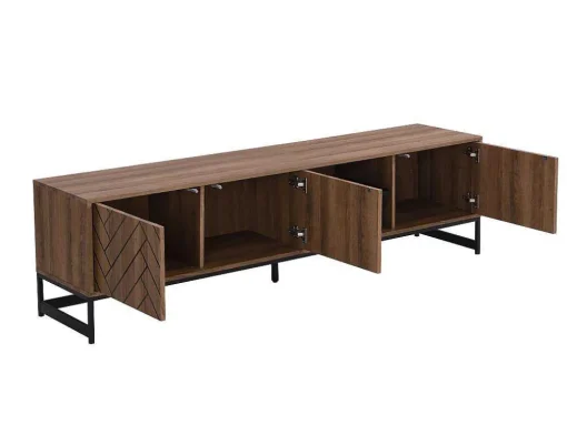 Tv-Meubel Met 3 Deuren En 2 Nissen - Mdf - Naturel En Zwart - Caratana