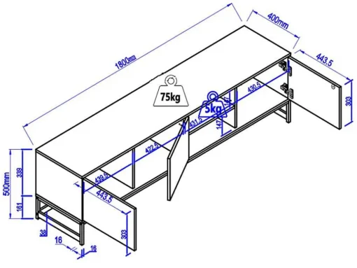 Tv-Meubel Met 3 Deuren En 2 Nissen - Mdf - Naturel En Zwart - Caratana