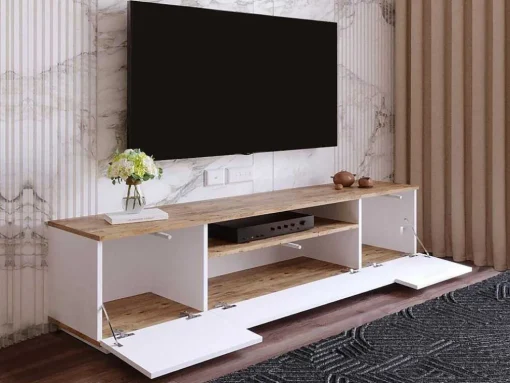 Tv-Meubel Met 3 Deuren En 1 Nis - Wit En Naturel - Lotula
