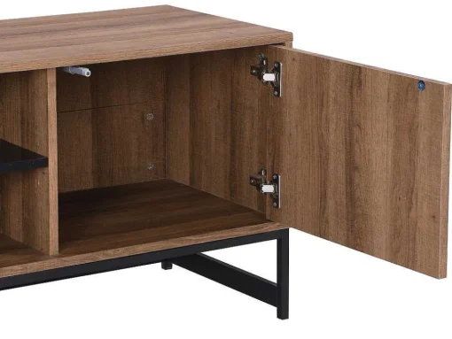 Tv-Meubel Met 3 Deuren En 2 Nissen - Mdf - Naturel En Zwart - Caratana