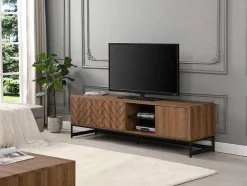Tv-Meubel Met 3 Deuren En 2 Nissen - Mdf - Naturel En Zwart - Caratana