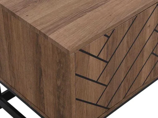 Tv-Meubel Met 3 Deuren En 2 Nissen - Mdf - Naturel En Zwart - Caratana