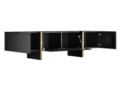 Tv-Meubel Met 4 Deuren Van Mdf - Zwart En Goud - Luvonia