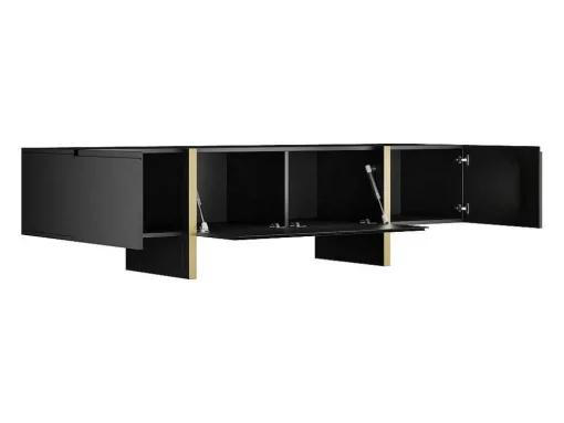Tv-Meubel Met 4 Deuren Van Mdf - Zwart En Goud - Luvonia