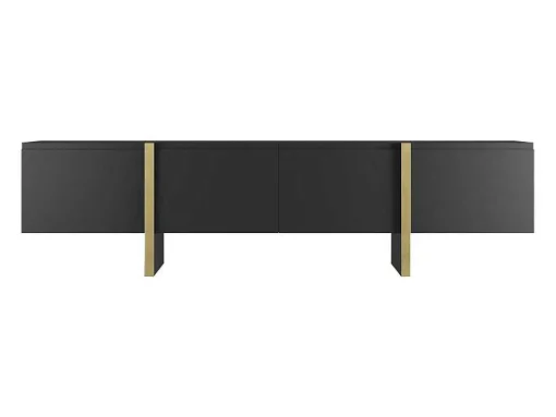 Tv-Meubel Met 4 Deuren Van Mdf - Zwart En Goud - Luvonia