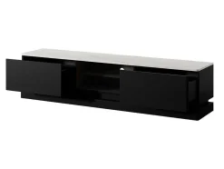 Tv-Meubel Met 2 Lades En 2 Nissen Met Ledverlichting Van Mdf - Zwart Met Wit Marmereffect - Devika - Van Pascal Morabito