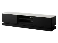 Tv-Meubel Met 2 Lades En 2 Nissen Met Ledverlichting Van Mdf - Zwart Met Wit Marmereffect - Devika - Van Pascal Morabito