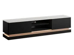 Tv-Meubel Met 2 Lades En 2 Nissen Met Ledverlichting Van Mdf - Zwart Met Wit Marmereffect - Devika - Van Pascal Morabito
