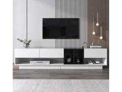 Tv-Meubel Van 190 Cm - 3 Laden En 4 Nissen - Spaanplaat - Kleuren Wit En Zwart