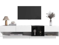 Tv-Meubel Van 190 Cm - 3 Laden En 4 Nissen - Spaanplaat - Kleuren Wit En Zwart
