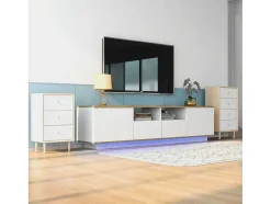 Tv-Meubel Van 180 Cm Met Led - 2 Laden En 2 Open Planken - Eigentijdse Scandinavische Stijl - Wit