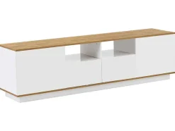 Tv-Meubel Van 180 Cm Met Led - 2 Laden En 2 Open Planken - Eigentijdse Scandinavische Stijl - Wit