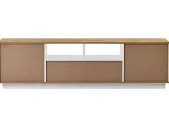 Tv-Meubel Van 180 Cm Met Led - 2 Laden En 2 Open Planken - Eigentijdse Scandinavische Stijl - Wit
