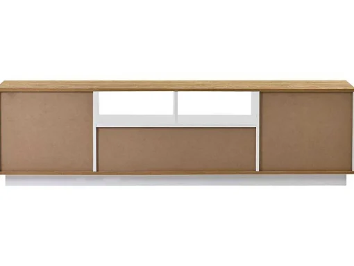 Tv-Meubel Van 180 Cm Met Led - 2 Laden En 2 Open Planken - Eigentijdse Scandinavische Stijl - Wit