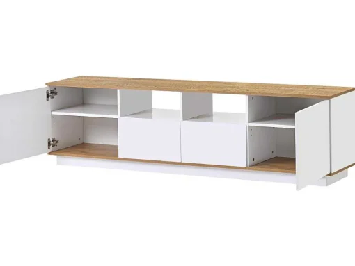 Tv-Meubel Van 180 Cm Met Led - 2 Laden En 2 Open Planken - Eigentijdse Scandinavische Stijl - Wit