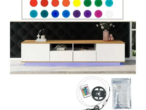 Tv-Meubel Van 180 Cm Met Led - 2 Laden En 2 Open Planken - Eigentijdse Scandinavische Stijl - Wit