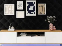 Tv-Meubel Van 180 Cm Met Led - 2 Laden En 2 Open Planken - Eigentijdse Scandinavische Stijl - Wit