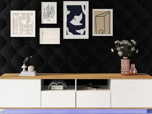 Tv-Meubel Van 180 Cm Met Led - 2 Laden En 2 Open Planken - Eigentijdse Scandinavische Stijl - Wit
