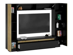 Tv-Wand Met Opbergruimte - Ledverlichting - Zwart En Naturel - Lionea