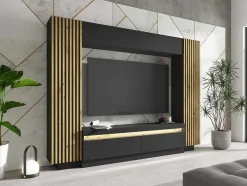 Tv-Wand Met Opbergruimte - Ledverlichting - Zwart En Naturel - Lionea