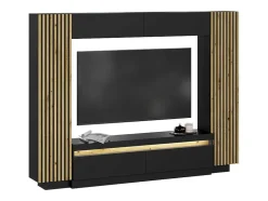 Tv-Wand Met Opbergruimte - Ledverlichting - Zwart En Naturel - Lionea