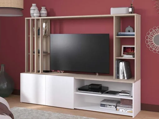 Tv-Wand Met Opbergruimte - Naturel En Wit - Gorbella