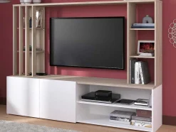 Tv-Wand Met Opbergruimte - Naturel En Wit - Gorbella