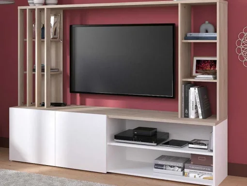 Tv-Wand Met Opbergruimte - Naturel En Wit - Gorbella