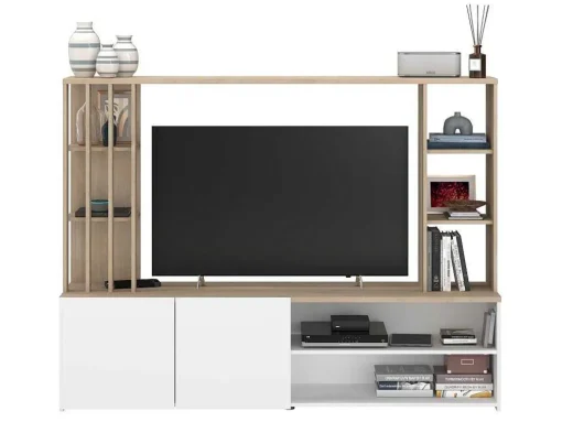 Tv-Wand Met Opbergruimte - Naturel En Wit - Gorbella